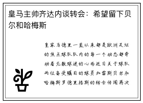皇马主帅齐达内谈转会：希望留下贝尔和哈梅斯